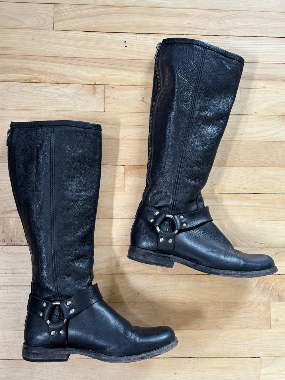 Vintage Frye Black Leather Phillip Harness Riding Boots